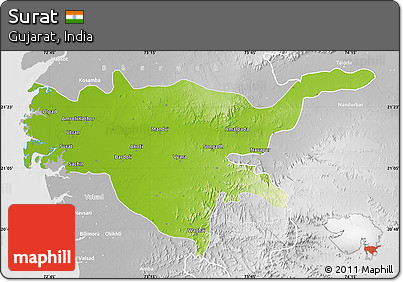 Physical Map of Surat, lighten, desaturated