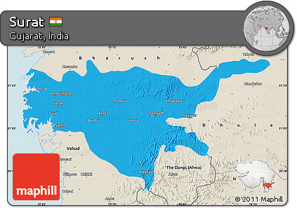 Political Map of Surat, shaded relief outside