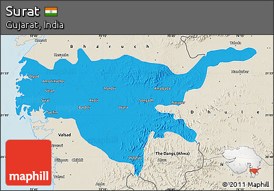 Political Map of Surat, shaded relief outside