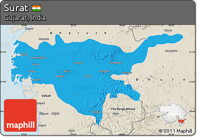 Political Map of Surat, shaded relief outside