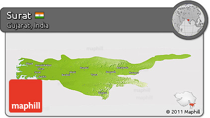 Physical Panoramic Map of Surat, cropped outside