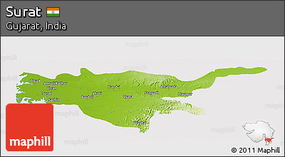 Physical Panoramic Map of Surat, cropped outside