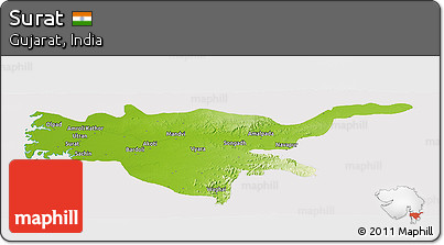 Physical Panoramic Map of Surat, cropped outside