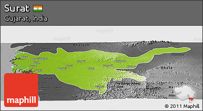 Physical Panoramic Map of Surat, darken, desaturated