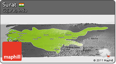 Physical Panoramic Map of Surat, darken, desaturated