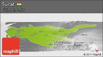 Physical Panoramic Map of Surat, desaturated