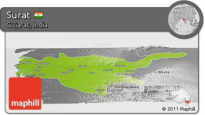 Physical Panoramic Map of Surat, desaturated
