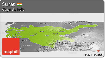 Physical Panoramic Map of Surat, desaturated