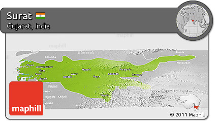 Physical Panoramic Map of Surat, lighten, desaturated