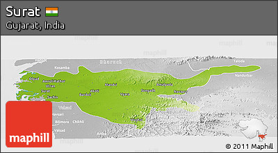 Physical Panoramic Map of Surat, lighten, desaturated