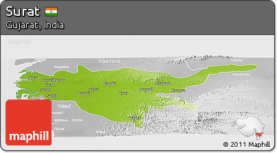Physical Panoramic Map of Surat, lighten, desaturated