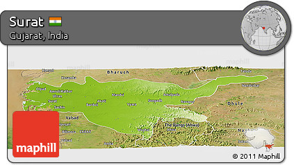 Physical Panoramic Map of Surat, satellite outside
