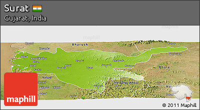 Physical Panoramic Map of Surat, satellite outside