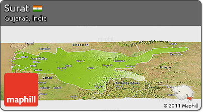 Physical Panoramic Map of Surat, satellite outside