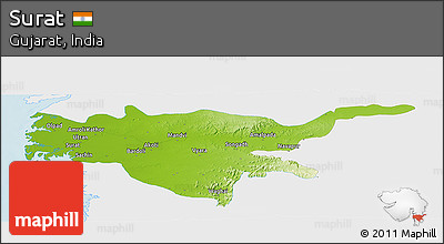 Physical Panoramic Map of Surat, single color outside