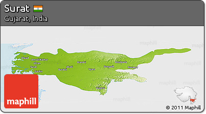 Physical Panoramic Map of Surat, single color outside