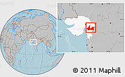 Gray Location Map of Vadodara, highlighted parent region, hill shading