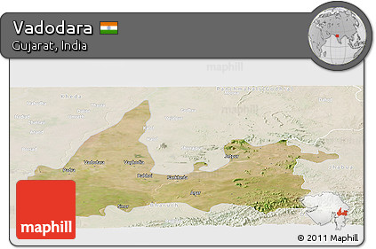 Satellite Panoramic Map of Vadodara, lighten