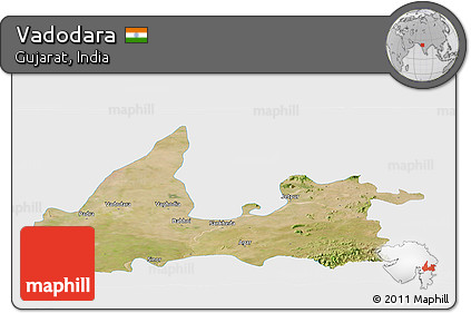 Satellite Panoramic Map of Vadodara, single color outside