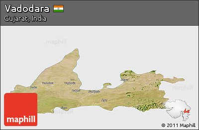 Satellite Panoramic Map of Vadodara, single color outside