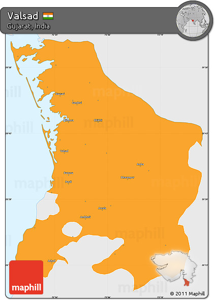 Political Simple Map of Valsad, single color outside