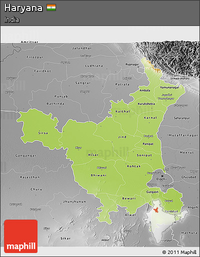Physical 3D Map of Haryana, desaturated