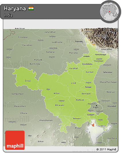 Physical 3D Map of Haryana, semi-desaturated