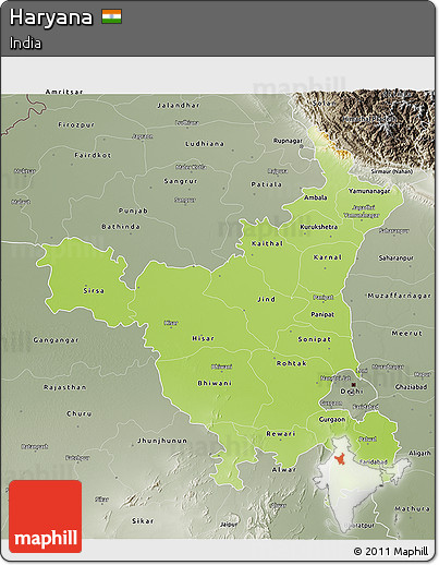 Physical 3D Map of Haryana, semi-desaturated