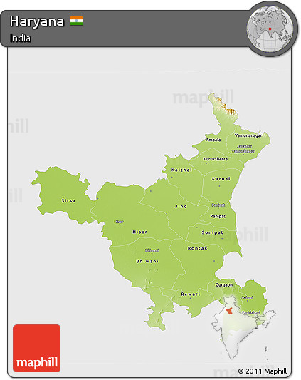 Physical 3D Map of Haryana, single color outside