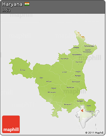 Physical 3D Map of Haryana, single color outside