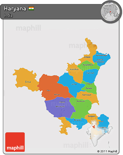 Political 3D Map of Haryana, cropped outside