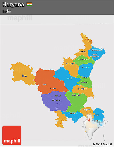 Political 3D Map of Haryana, cropped outside