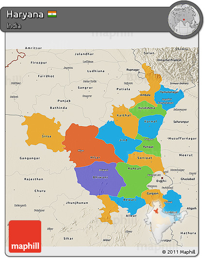 Political 3D Map of Haryana, shaded relief outside