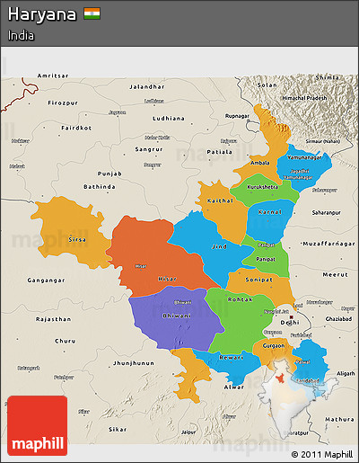 Political 3D Map of Haryana, shaded relief outside