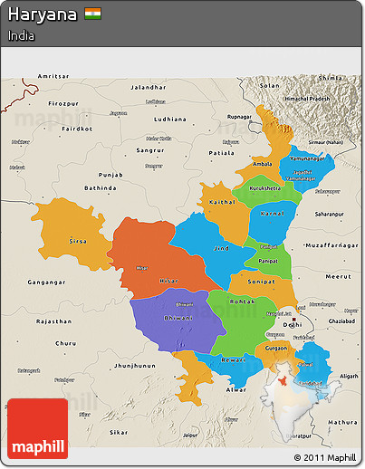 Political 3D Map of Haryana, shaded relief outside