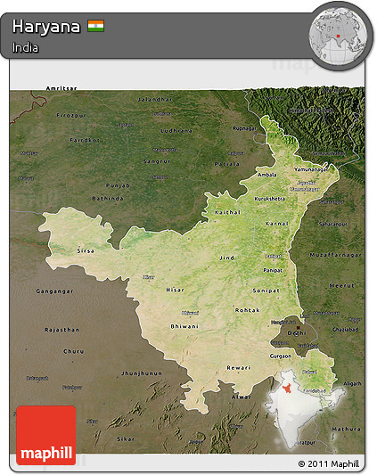 Satellite 3D Map of Haryana, darken