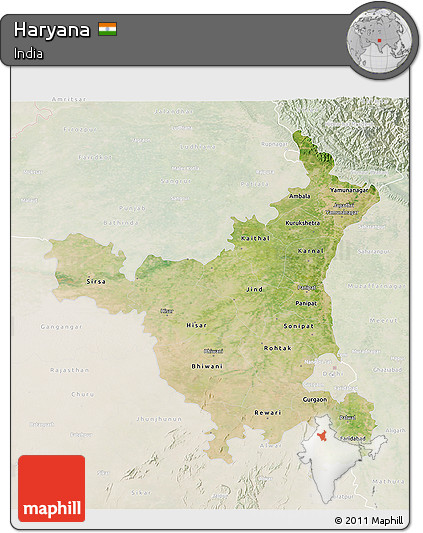 Satellite 3D Map of Haryana, lighten