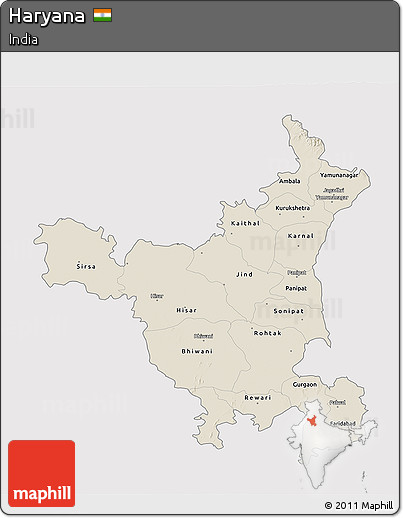 Shaded Relief 3D Map of Haryana, single color outside