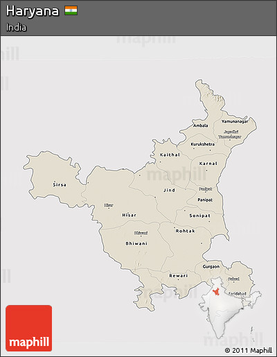 Shaded Relief 3D Map of Haryana, single color outside