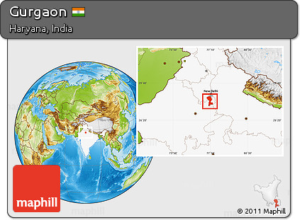 Physical Location Map of Gurgaon, highlighted country