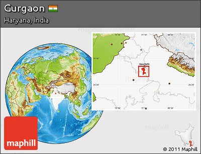 Physical Location Map of Gurgaon, highlighted country