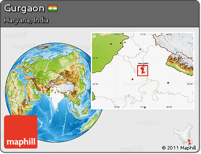 Physical Location Map of Gurgaon, highlighted country