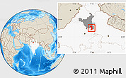 Shaded Relief Location Map of Gurgaon, highlighted country, highlighted parent region