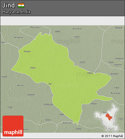 Physical 3D Map of Jind, semi-desaturated