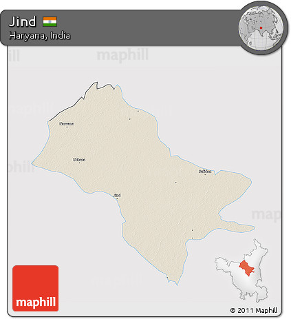Shaded Relief 3D Map of Jind, single color outside