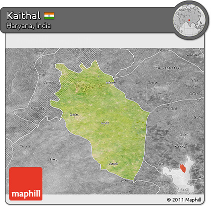Satellite 3D Map of Kaithal, desaturated