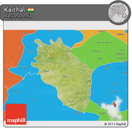 Satellite 3D Map of Kaithal, political outside