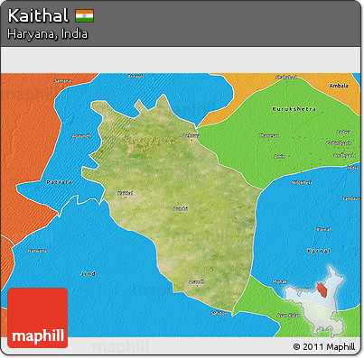 Satellite 3D Map of Kaithal, political outside