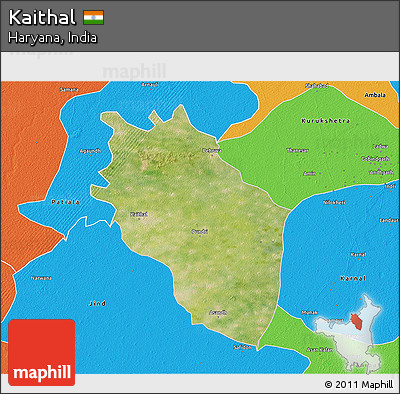 Satellite 3D Map of Kaithal, political outside