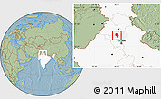 Savanna Style Location Map of Kaithal, highlighted country, hill shading
